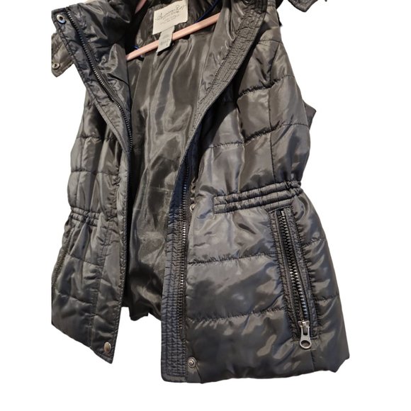 American Rag Black Puffy Vest with Removable Fur Hood - Picture 3 of 5